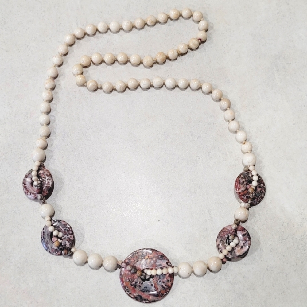 Stone Beaded Hoops Necklace Handmade Fashion Jewelry
